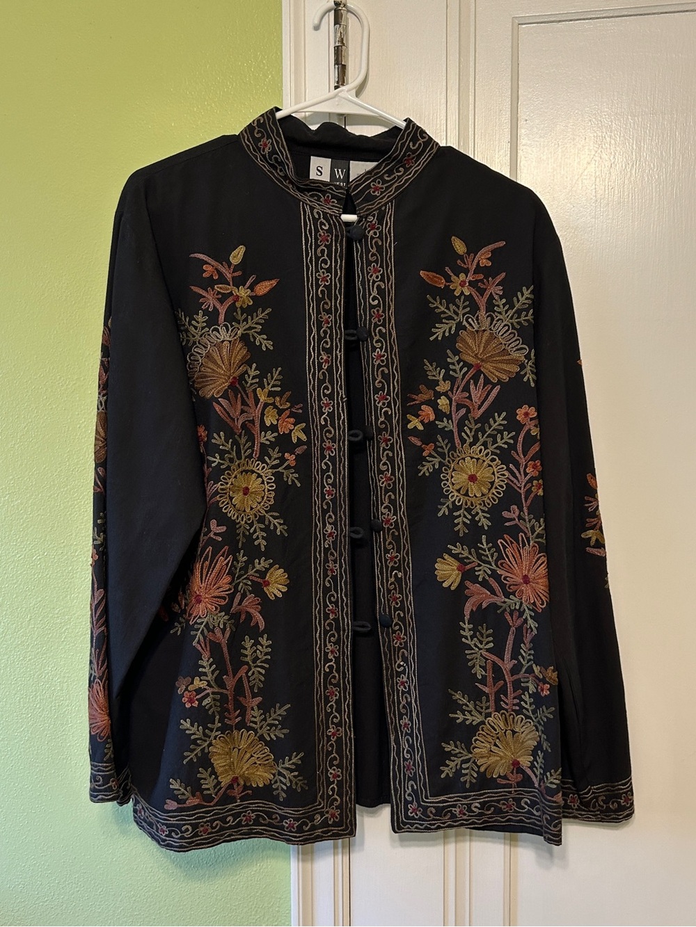 Studio West Black Embroidered Fall Floral Blazer